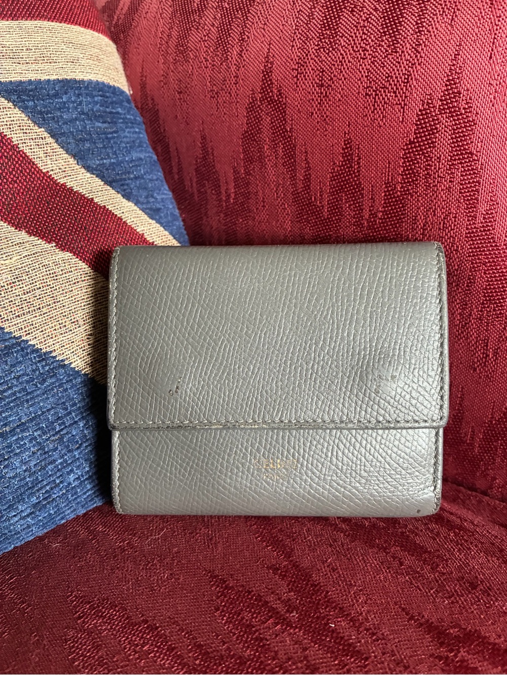 Celine Gray Pebbled Leather Trifold Wallet